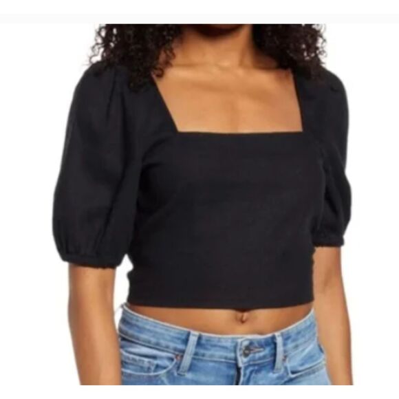 NWT* Rachel Zoe Linen Square Neck Crop Top in Black - Women's XL - Picture 1 of 8